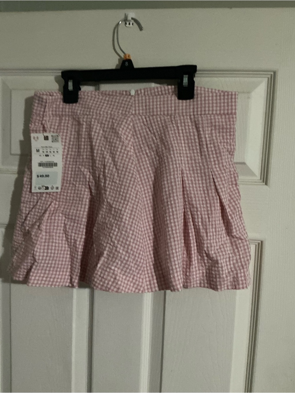 Pink Gingham Pleated Mini Skirt
